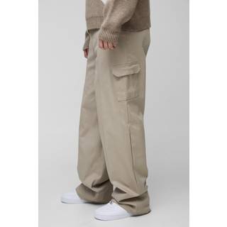 Mens Stone Tall Elasticated Waist Seam Detail Oversized Cargo Trousers