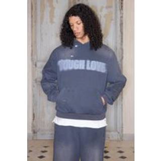 Mens Premium Oversized Boxy Rhinestone Washed Hoodie In Grey