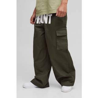 Mens Khaki Elasticated Waist Parachute Ripstop 'FRONT BACK' Cargo Trousers