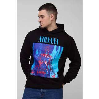 Mens Black Tall Oversized Nirvana License Print Hoodie