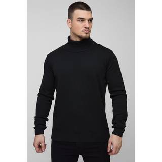 Mens Tall Basic Regular Fit Roll Neck Jumper in Black