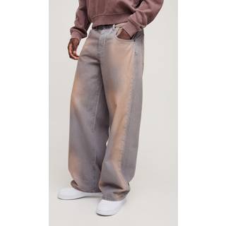 Mens Grey Baggy Rigid Bleached Overdye Denim Jeans