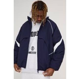 Mens Tall Faux Layer Funnel Neck Parka Jacket In Navy