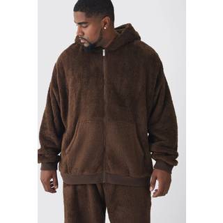 Mens Chocolate Plus Borg Oversized Zip Thru Hoodie