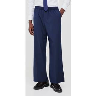 Mens Navy Elastic Waist Split Hem Wide Leg Tailored Trousers