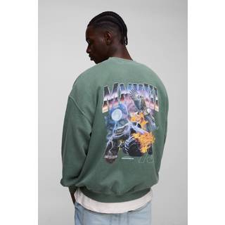 Mens Forest Oversized Washed Titan Truck Graphic Sweatshirt