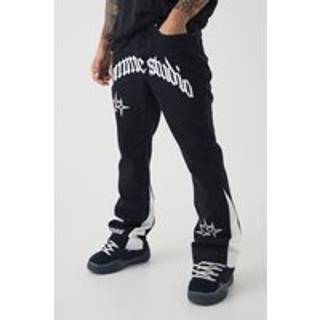 Mens Washed Black Slim Flared Crotch Applique Gusset Detail Jeans