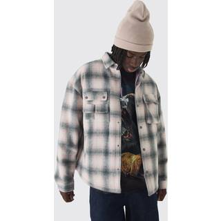 Mens Pink Oversized Padded Check Cargo Pocket Overshirt