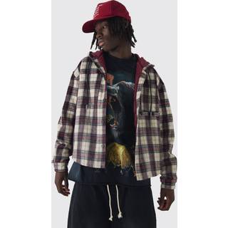 Mens Red Oversized Padded Hooded Check Overshirt