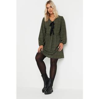 Yours Curve Yours Curve Khaki Green Limited Collection Check Bow Front Mini Dress