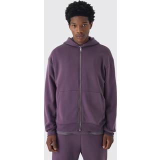 Mens Purple 330GSM Oversized Basic Zip Through Hoodie