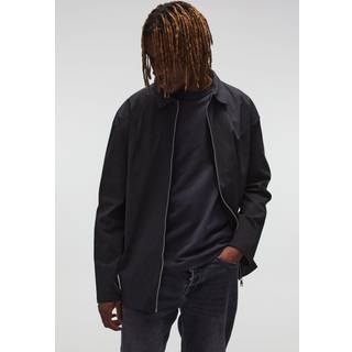 Mens Tall Stretch Zip Through Shirt in Black Marl