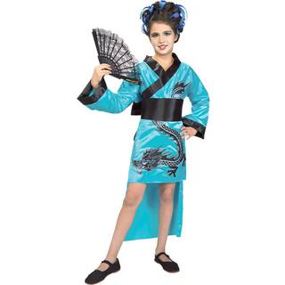 Barnets teal dragon-lady kostume stort