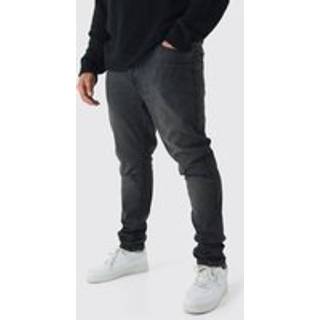 Mens Washed Black Plus Skinny Stretch Stacked Ripped Knee Jeans