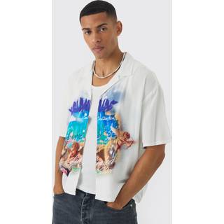 Mens White Oversized Cherub Printed Boxy Revere Shirt