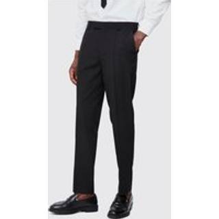 Mens Black Fixed Waist Slim Pintuck Tailored Trousers