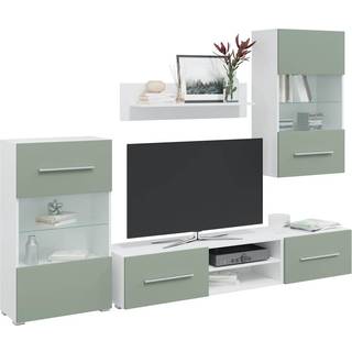 Tv-Skabe I 5 Dele Med Led-Belysning Konstrueret Træ Olivengrøn