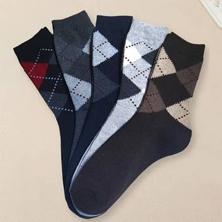 TEMU 5 Pairs Of Men's Trendy Geometric Pattern Crew Socks, Breathable Comfy Casual Socks For Men's Outdoor Wearing All Wearing