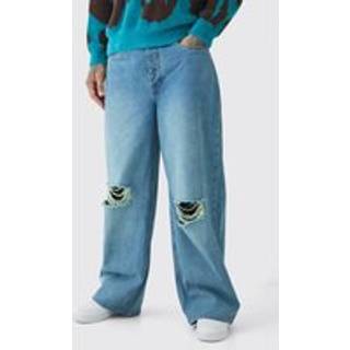 Mens Stonewash Tall Baggy Fit Distressed Jeans