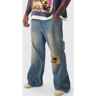 Mens Green Plus Relaxed Flare Rigid Knee Rip Tinted Denim Jeans