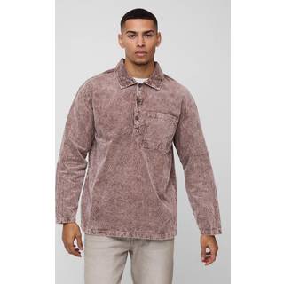 Mens Chocolate Oversized Acid Wash Cord Rugby Shirt
