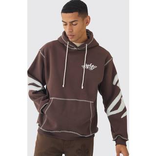 Mens Chocolate Oversized Man Graffiti Rope Drawcord Hoodie
