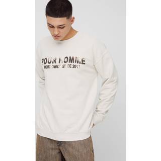 Mens Ecru Oversized Pour Homme Vintage Slogan Print Sweatshirt
