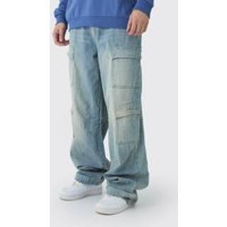 Mens Tall Bleach Wash Baggy Fit Multi Pocket Jeans