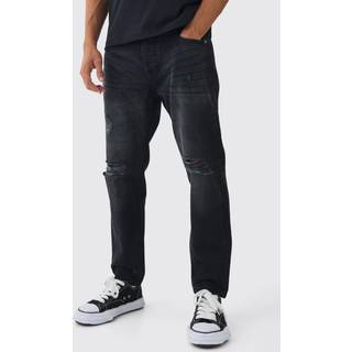 Mens Washed Black Straight Leg Distressed Ripped Knee Jeans