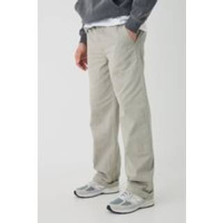 Mens Light Khaki Elasticated Waist Baggy Turn Up Hem Chino Trousers