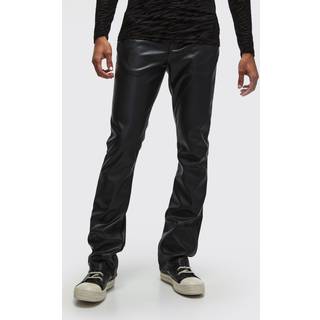 Mens Black Slim Flared Pu Trousers