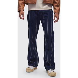 Mens Indigo Relaxed Flared Seam Detail Jeans