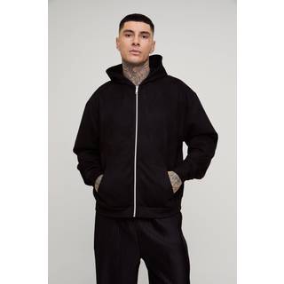 Mens Black Tall Oversized Boxy Zip Thru Faux Suede Hoodie