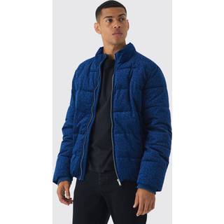Mens Man Printed Velour Funnel Neck Puffer In Black
