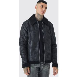 Mens Plus Faux Suede Aviator Jacket In Black