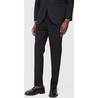Mens Black Fixed Waist Pleat Front Straight Tailored Trousers