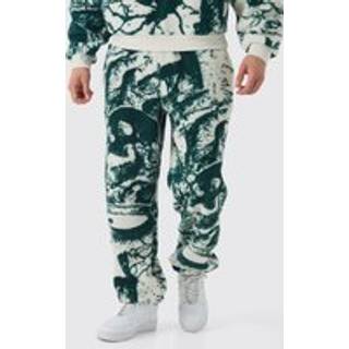 Mens Ecru Oversized Borg Gothic Print Cuffed Jogger