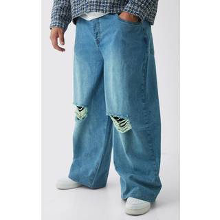 Mens Stonewash Plus Baggy Fit Distressed Jeans