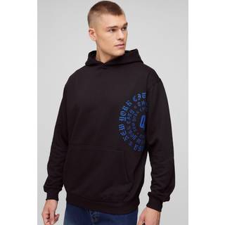Mens Black Oversized Gothic Text Over Seams Graphic Hoodie