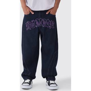 Mens Balloon Fit Rigid Purple Tinted Applique Jeans