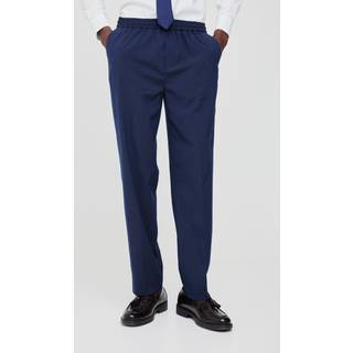 Mens Navy Elastic Waist Straight Fit Tailored Trousers