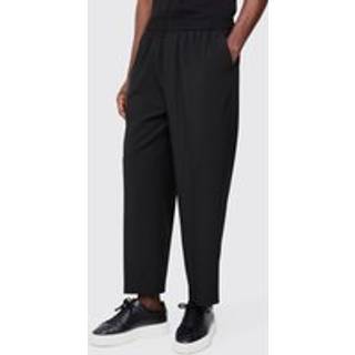 Mens Black Elasticated Waist Cropped Skate Fit Tailored Trousers