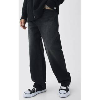 Mens Washed Black Tall Baggy Rigid Double Waistband Denim Jeans