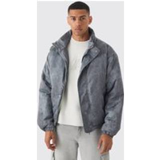 Mens Boxy Washed Funnel Neck Padded Jacket In Grey