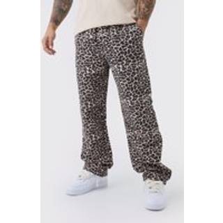Mens Brown Elasticated Waist Relaxed Heavyweight Tapestry Leopard Trouser