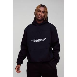 Mens Black Tall Oversized MMXIII Embossed Hoodie