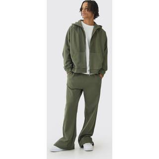 Mens Khaki Oversized Reverse Loopback Seam Detail Hooded Tracksuit