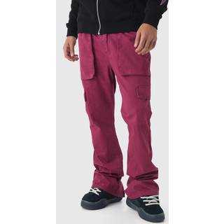 Mens Mauve Elasticated Waist Slim Flare Twill Zip Hem Cargo Trousers