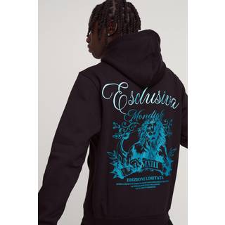Mens Black Regular Fit Graphic Lion Embroidered Hoodie