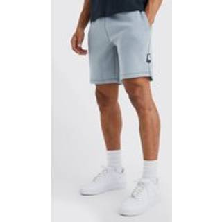 Mens Grey Loose Fit Contrast Stitch Short With Badge